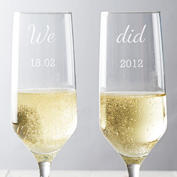 Personalised 'We Did' Anniversary Champagne Glass Set, 2 of 2