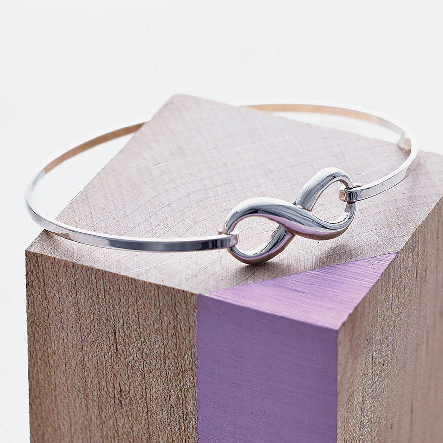 Infinity Sterling Silver Dainty Bangle, 1 of 4