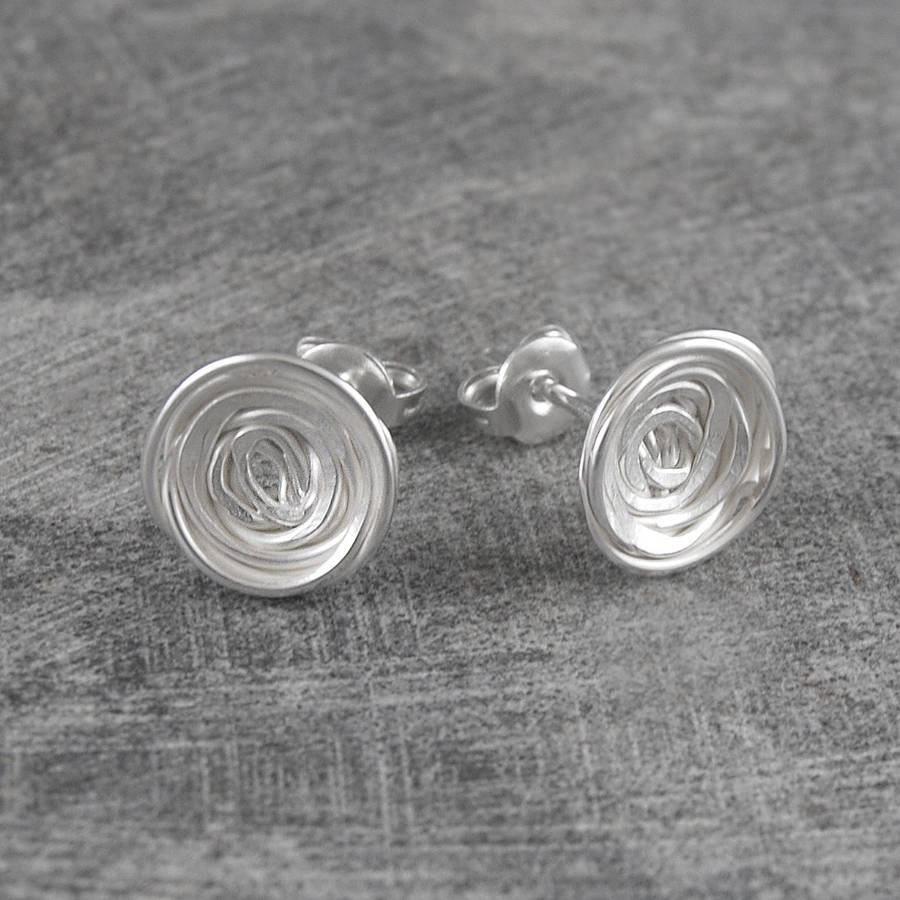 Circular Spiral Wire Wrapped Nest Stud Earrings By Otis Jaxon