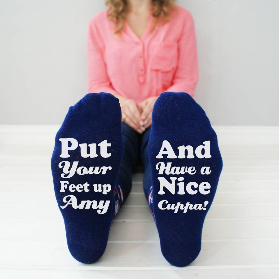 personalised christmas &lsquo;put your feet up&rsquo; socks by sparks and daughters