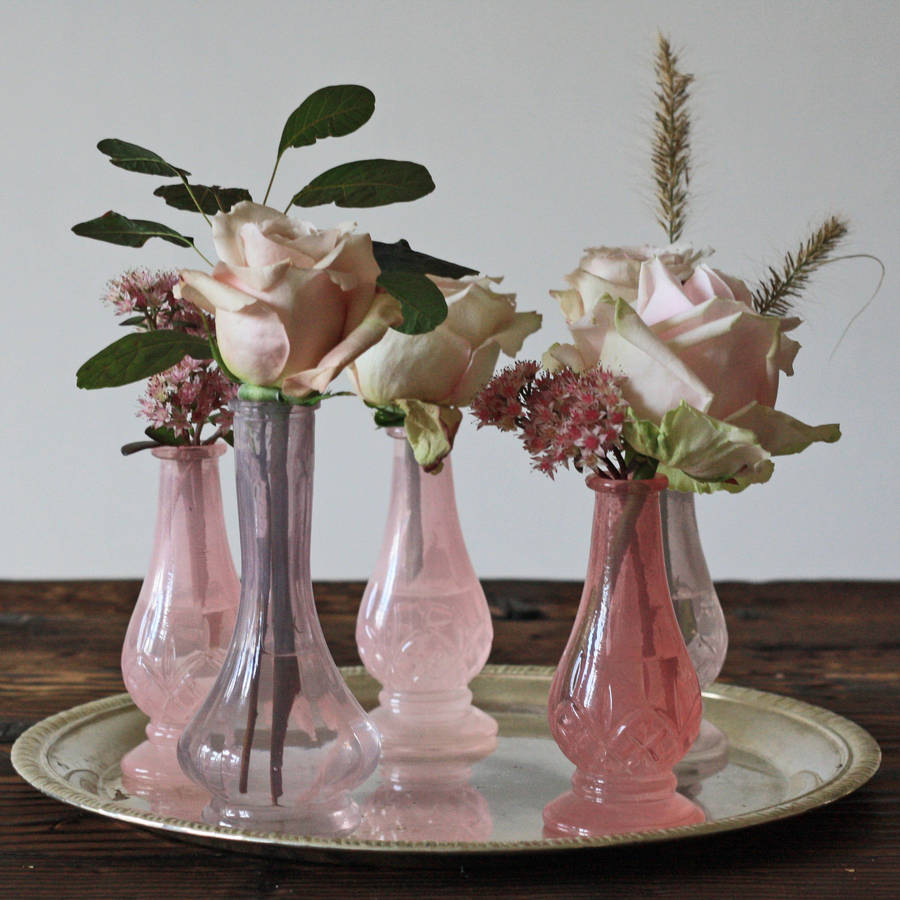 Dainty Pink Glass Bud Vases Set Of Four By The Wedding of my Dreams