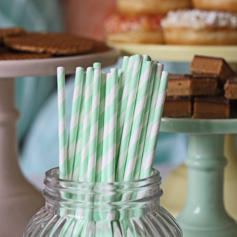 Set Of 30 Mint Green Stripy Paper Straws By The Wedding of my Dreams