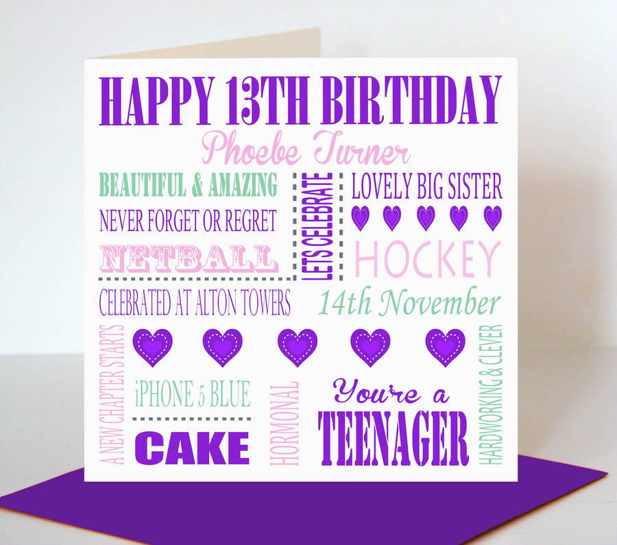 personalised 13th birthday card by lisa marie designs