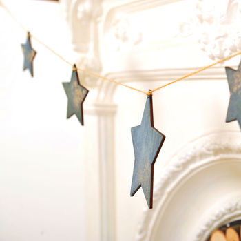 Blue And Gold Wooden Hanging Star Bunting, 5 of 6