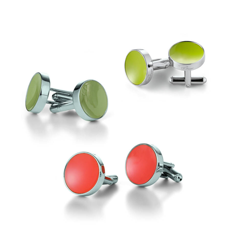 Image of Concave Enamelled Cufflinks, Lime Green/Lime/Green
