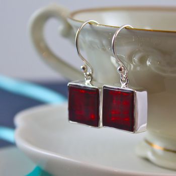 Murano Glass Square Drop Silver Earrings, 9 of 12