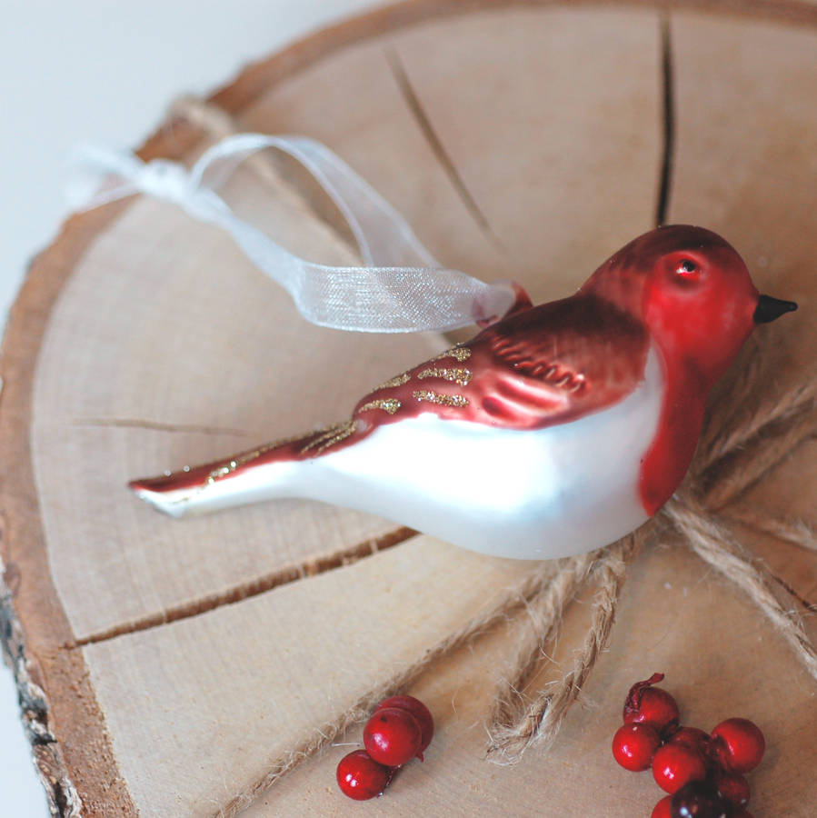 Robin Bird Glass Hanging Christmas Tree Decoration By The Luxe Co