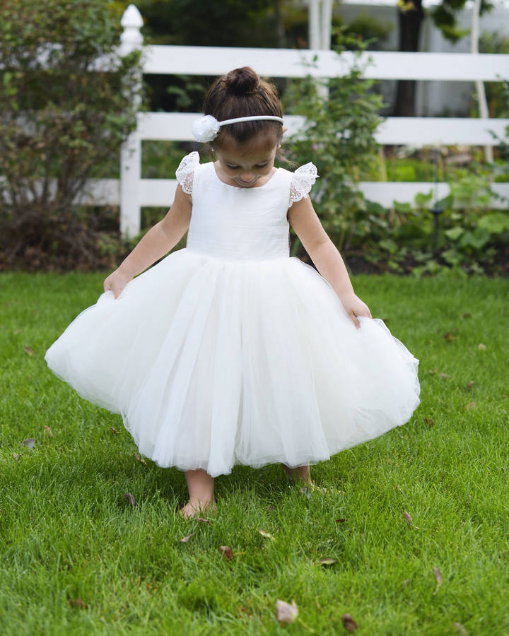 Pure Silk And Tulle Flower Girl Dress With Sleeves, 1 of 7