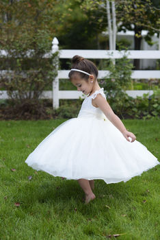 Pure Silk And Tulle Flower Girl Dress With Sleeves, 2 of 7