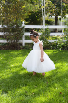 Pure Silk And Tulle Flower Girl Dress With Sleeves, 5 of 7