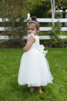 Pure Silk And Tulle Flower Girl Dress With Sleeves, 6 of 7