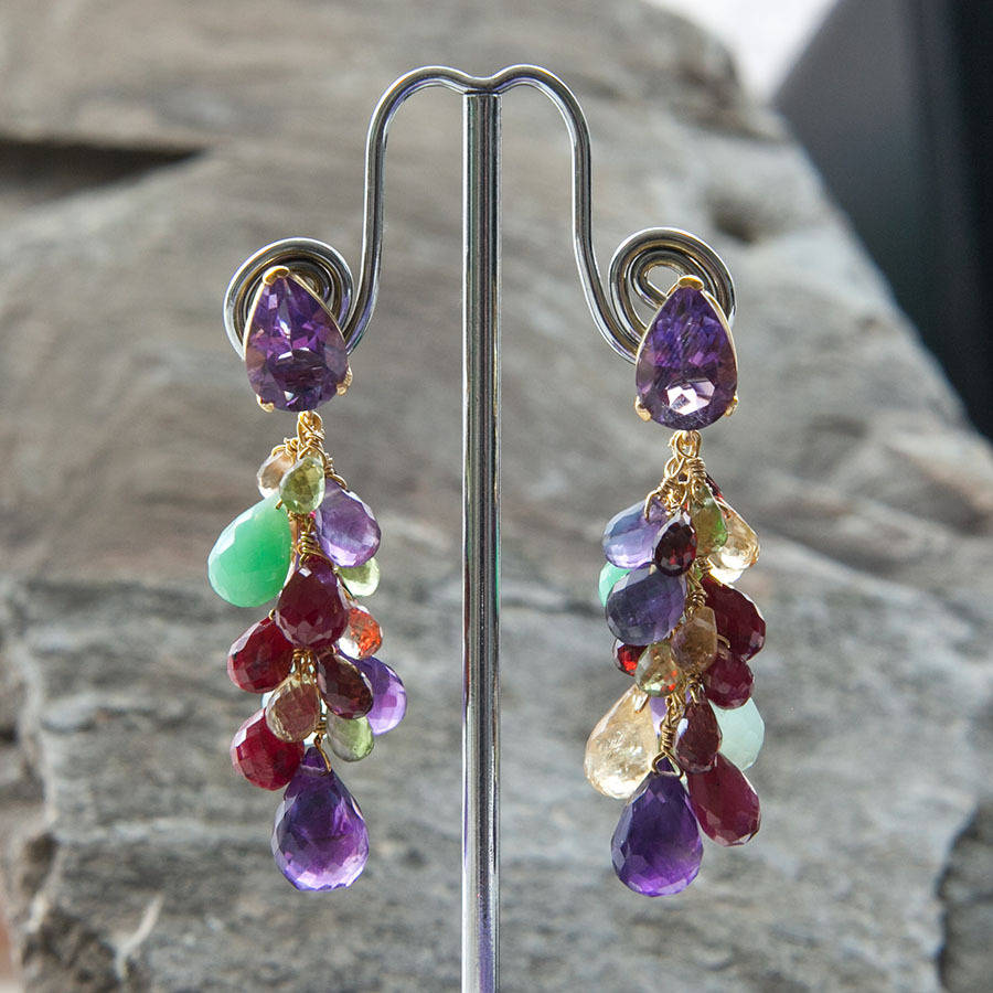 Multicoloured Gemstone Drop Earrings By Rochejewels ...