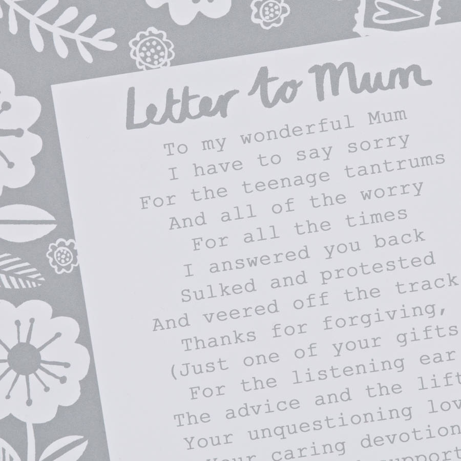 'a letter to mum' poem print by bespoke verse | notonthehighstreet.com