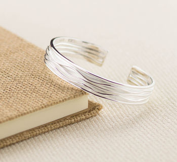 Sterling Silver Rippled Cuff Bangle, 2 of 5