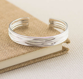 Sterling Silver Rippled Cuff Bangle, 3 of 5