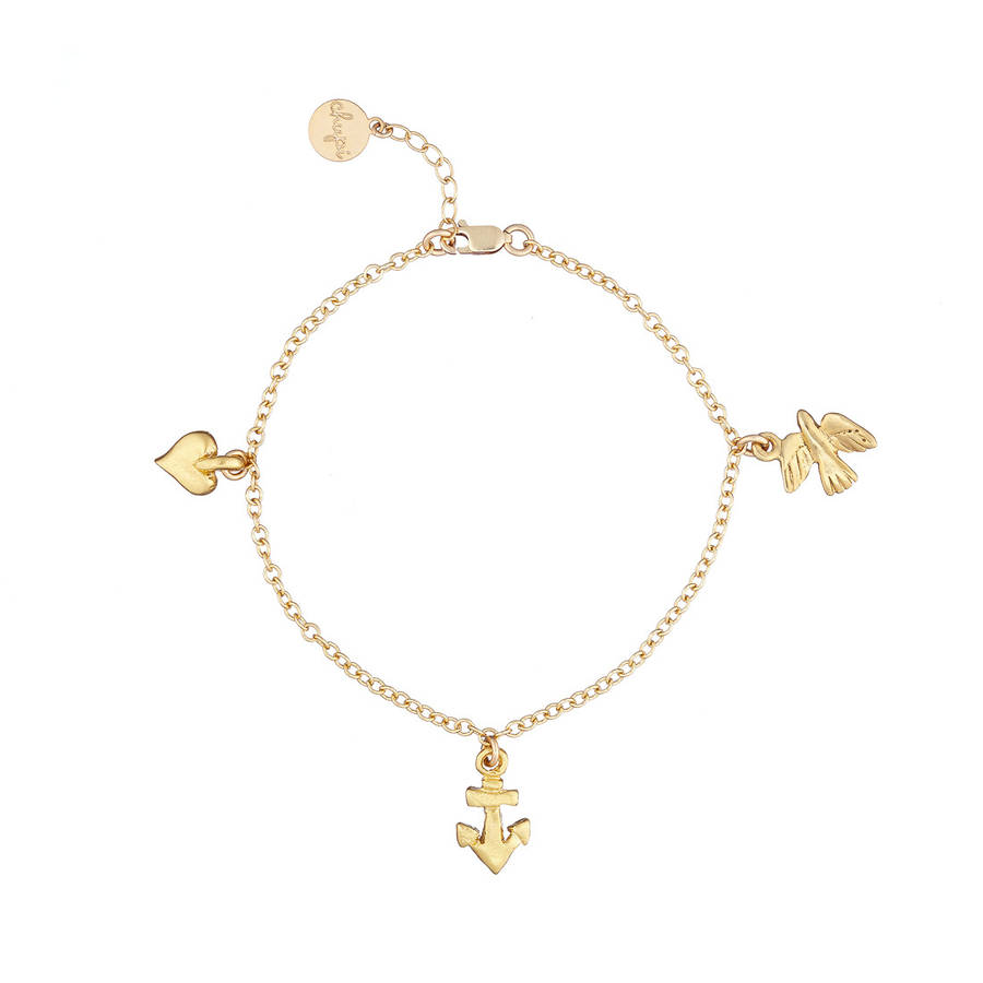 love, faith and hope charm bracelet in gold by chupi ...