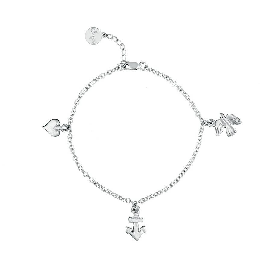 love, faith and hope charm bracelet in silver by chupi