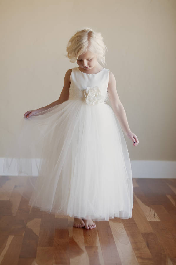 White Or Ivory Silk Flower Girl Bridesmaid Dress By Gilly Gray