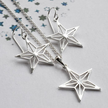 Sterling Silver Geometric Star Necklace, 2 of 5