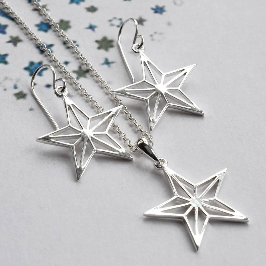Sterling Silver Geometric Star Necklace