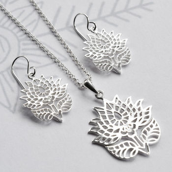 Sterling Silver Flowering Lotus Necklace, 3 of 6