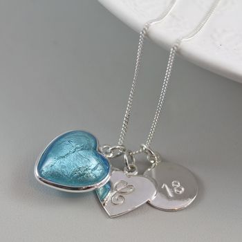 Silver Necklace With Murano Glass Heart And Initial, 6 of 9