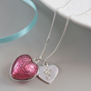Silver Necklace With Murano Glass Heart And Initial, 9 of 9