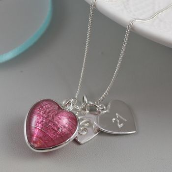 Silver Necklace With Murano Glass Heart And Initial, 8 of 9