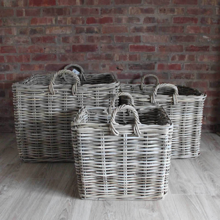 Square Wicker Log Baskets Toy Storage Set Three By Cowshed