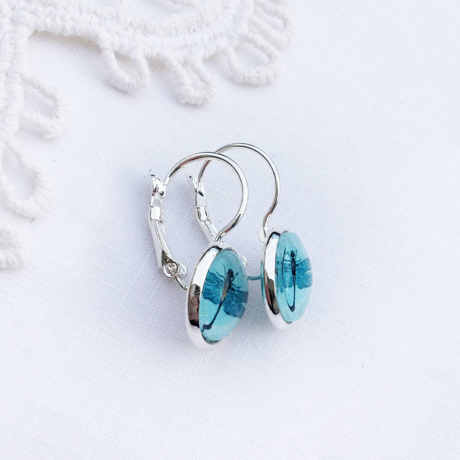 Silver French Style Turquoise Dragonfly Earrings By Pomegranate Silver French Style Turquoise Dragonfly Earrings