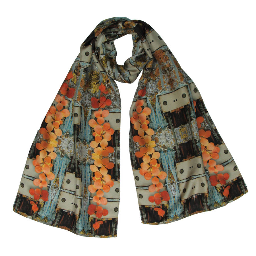 Emma Burton Silk Scarf In Floral Hen Print | 