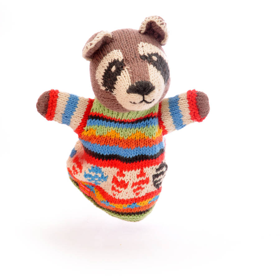 Hand Knitted Raccoon Hand Puppet