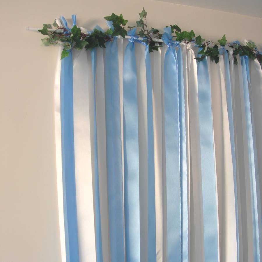 ready to hang ribbon curtain backdrop blue and white by just add a