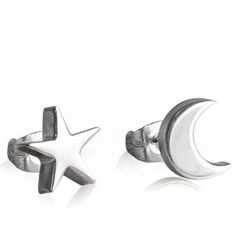 Silver Star And Moon Stud Earrings, 4 of 5