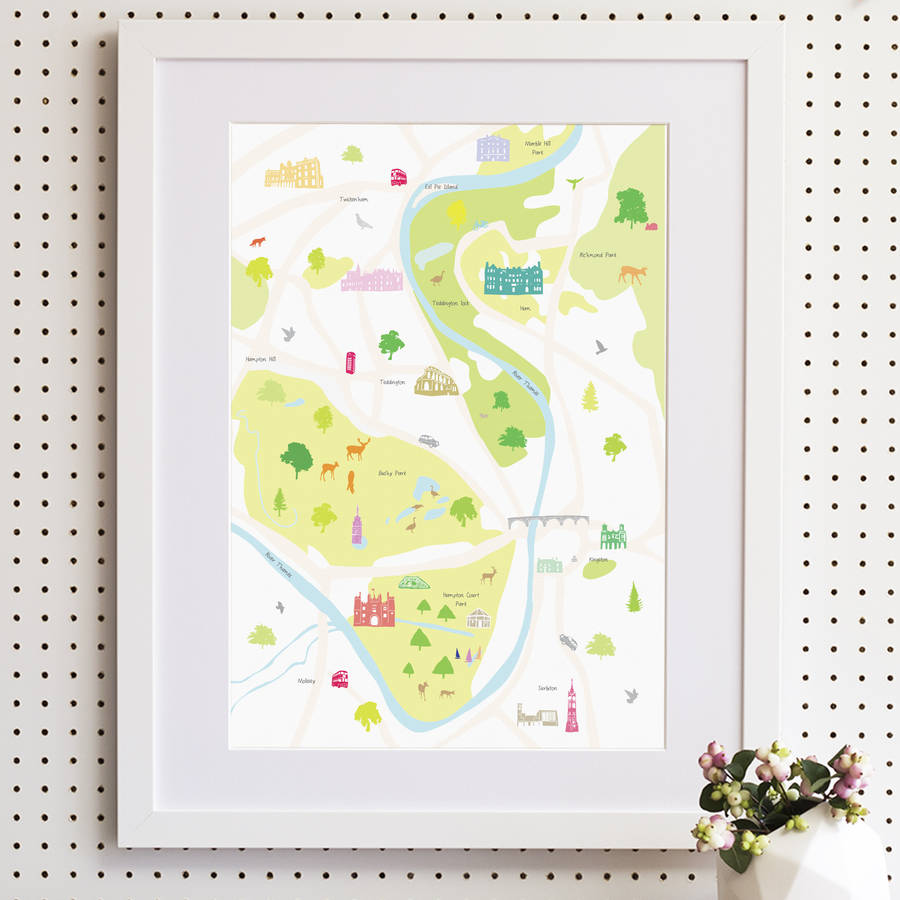 map of hampton court + surrounding area print by holly francesca ...