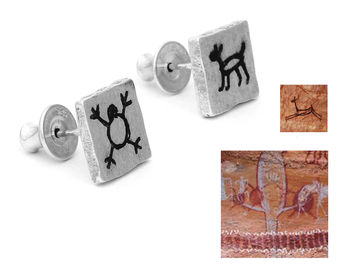 Cave Art Sterling Silver Square Studs, 2 of 7