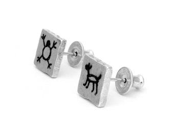 Cave Art Sterling Silver Square Studs, 3 of 7