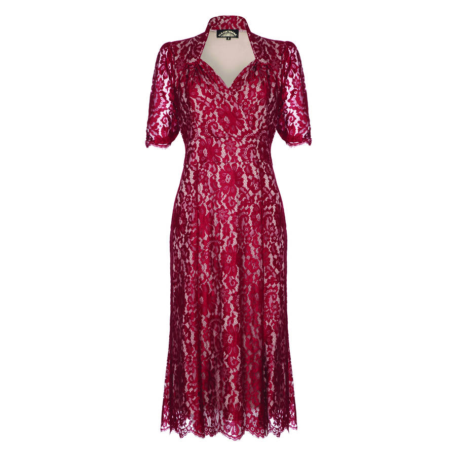 Forties Style Dress With Sweetheart Neckline Ruby Lace, 1 of 4