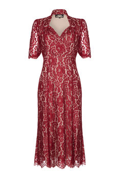 Forties Style Dress With Sweetheart Neckline Ruby Lace, 3 of 4