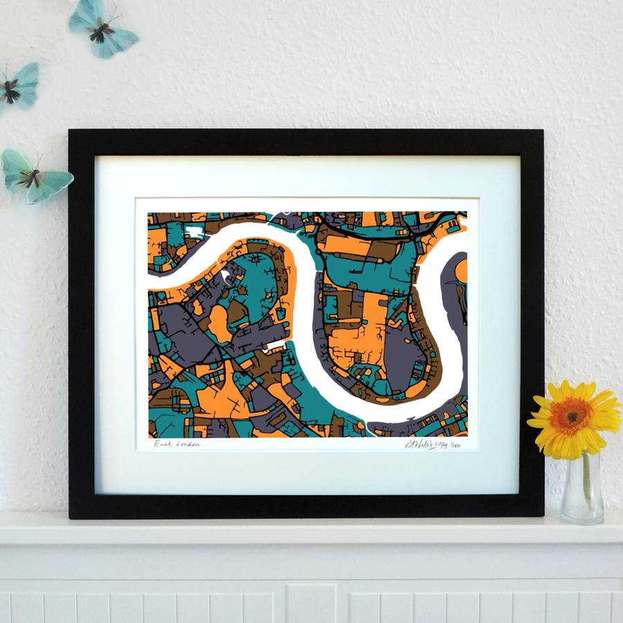 East London Map Art Print By Firewater Gallery