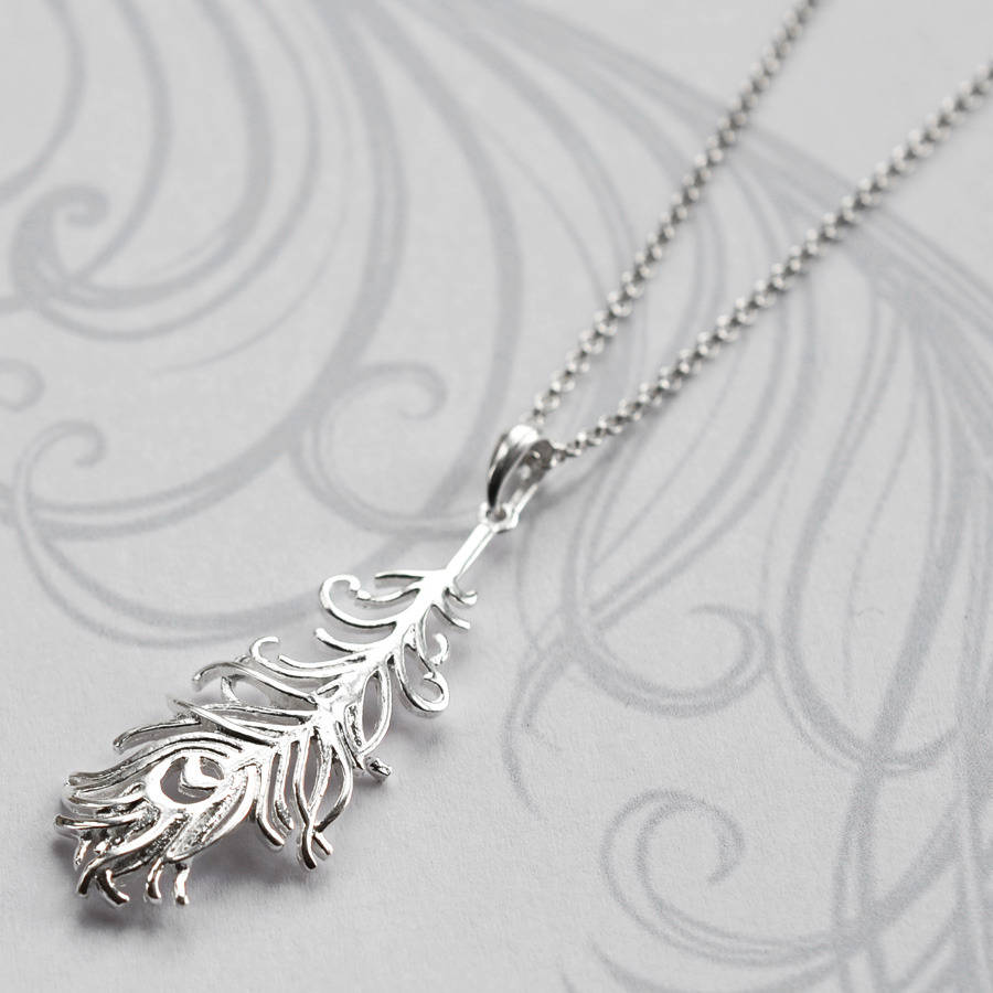 Sterling Silver Peacock Feather Necklace By Martha Jackson Sterling Silver