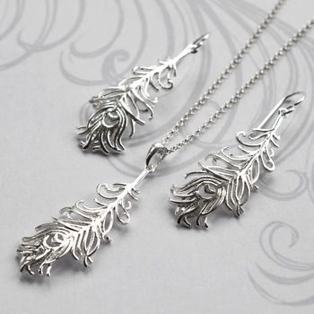 Sterling Silver Peacock Feather Necklace, 2 of 5