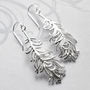 Sterling Silver Dangly Peacock Feather Earrings, thumbnail 1 of 5