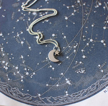 Tiny Crescent Moon And Star Necklace, 2 of 5