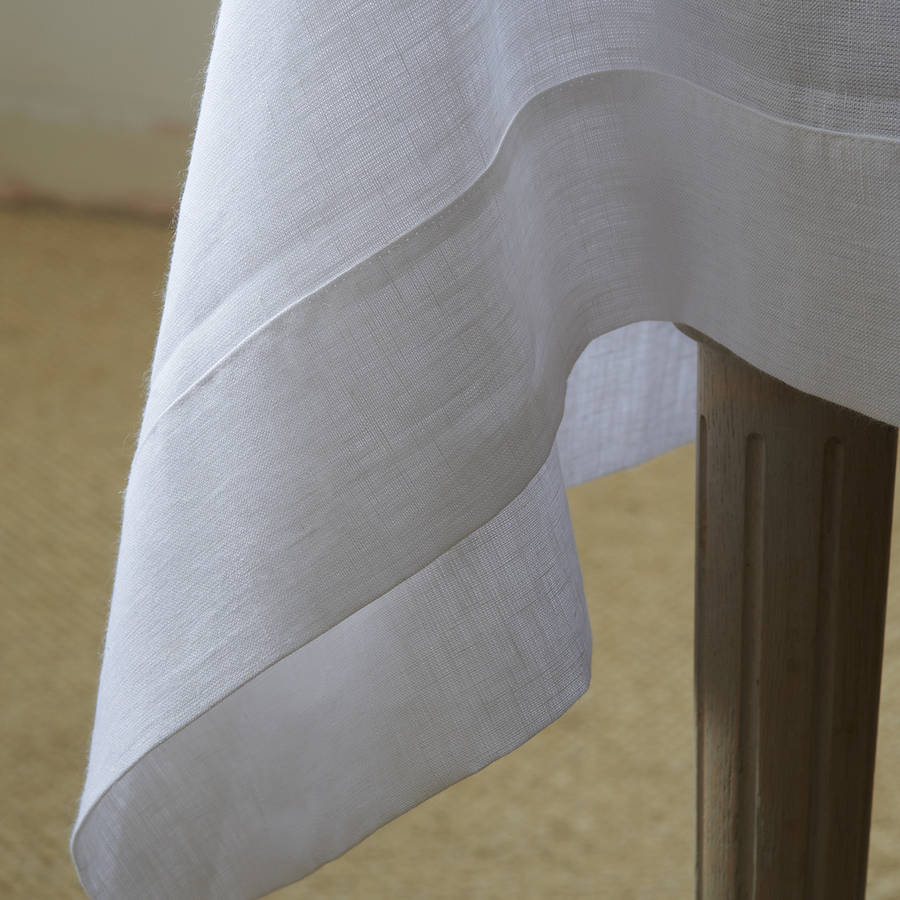 Crisp Mitered Hem Linen Tablecloth By The Linen Works