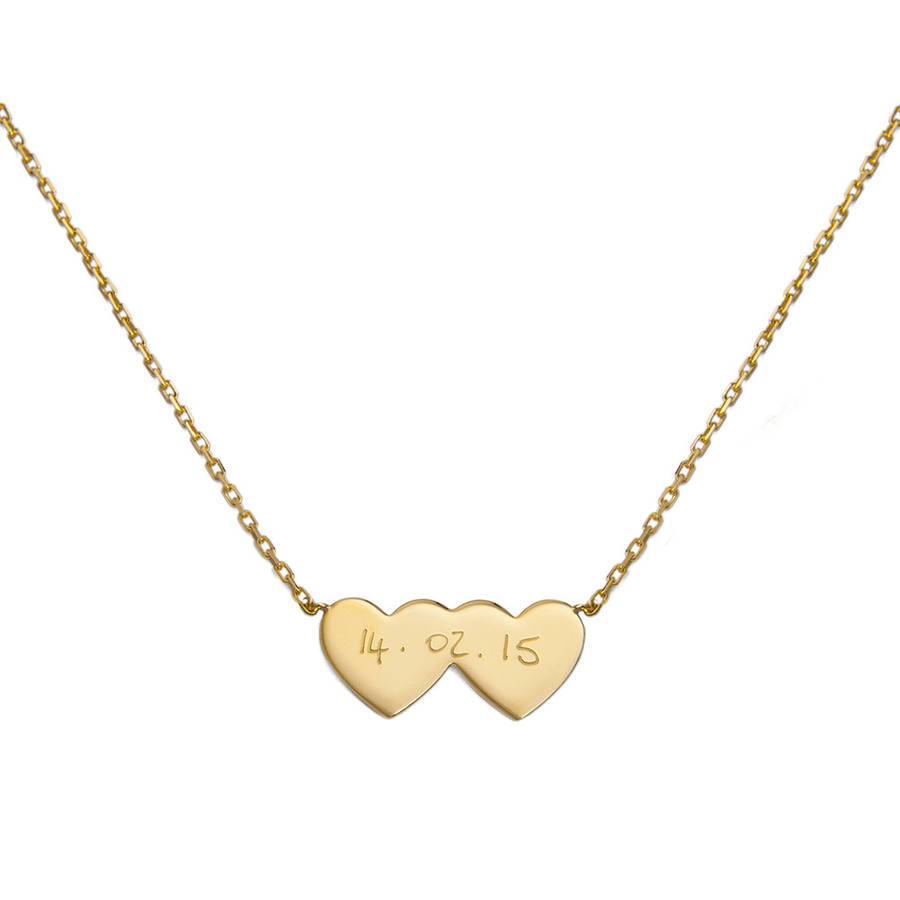 Personalised Double Heart Chain Necklace By Merci Maman