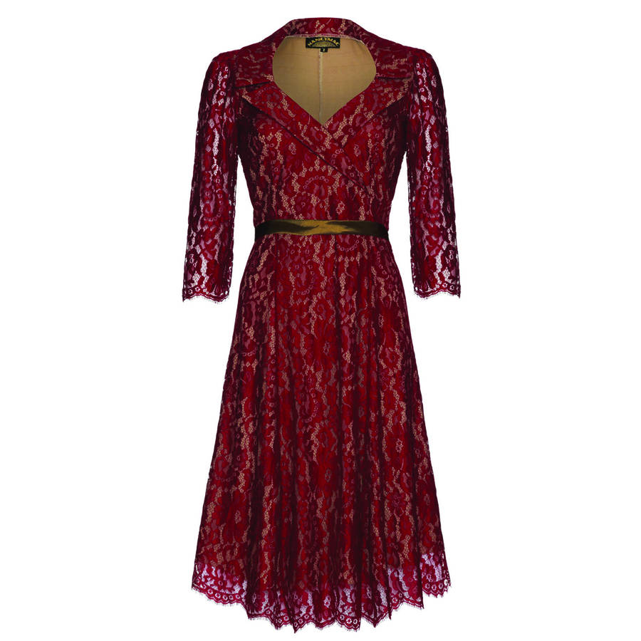 1950s Style Full Skirted Dress In Ruby Lace, 1 of 4