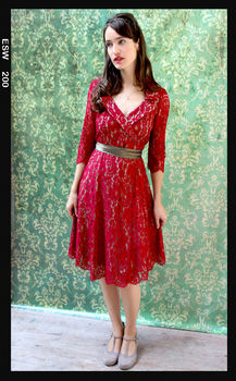 1950s Style Full Skirted Dress In Ruby Lace, 2 of 4