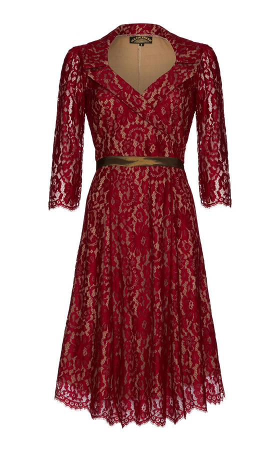1950s Style Full Skirted Dress In Ruby Lace By Nancy Mac ...