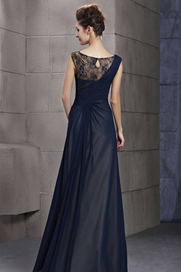 sleeveless dark blue evening dress with lace by elliot claire london ...